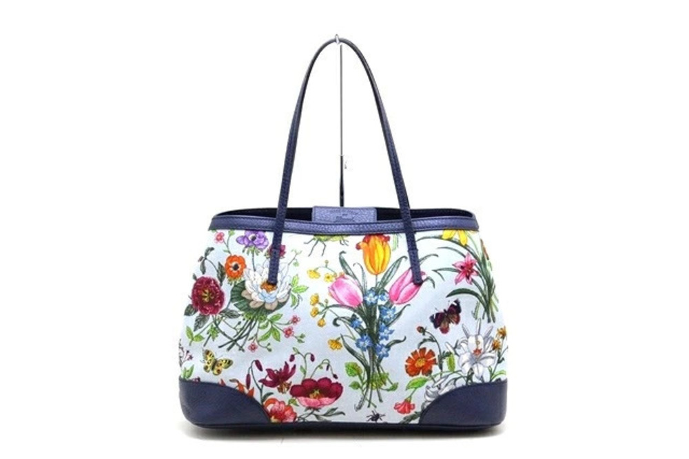 Gucci Flora Flower Shoulder Tote Bag Blue Multi